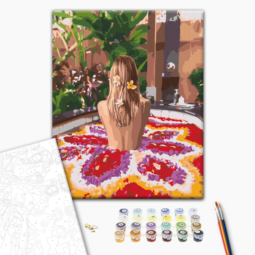 Die Blume von Bali - Malen nach Zahlen Bild auf Leinwand mit Pinseln und Farben