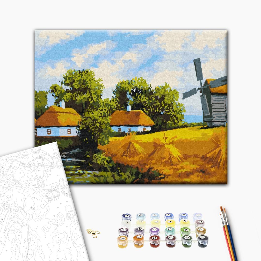 Roggenfeld - Malen nach Zahlen Bild auf Leinwand mit Pinseln und Farben