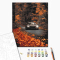 Herbststraße - Malen nach Zahlen Bild auf Leinwand mit Pinseln und Farben