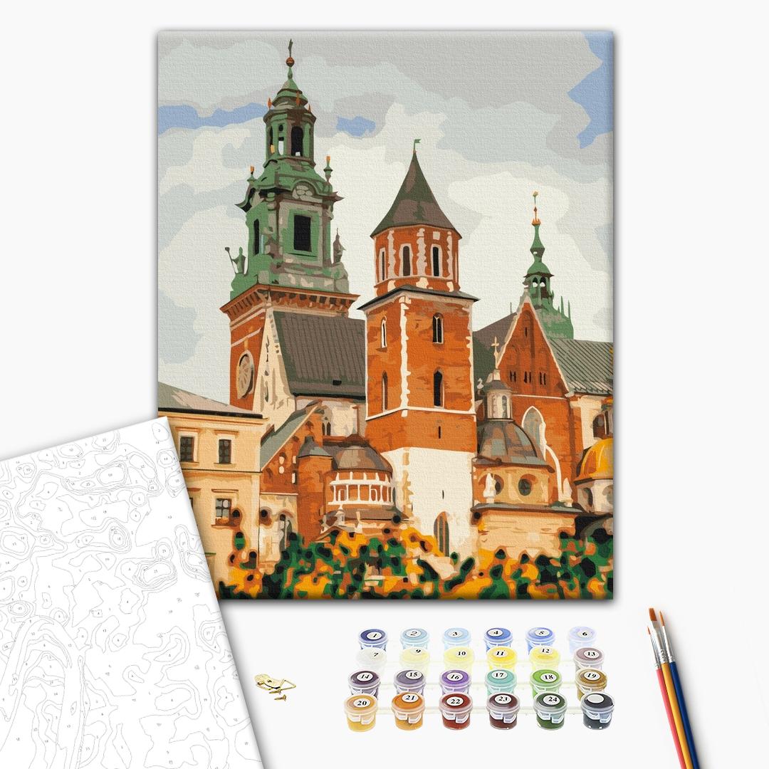 Schloss Wawel in Krakau - Malen nach Zahlen Bild auf Leinwand mit Pinseln und Farben