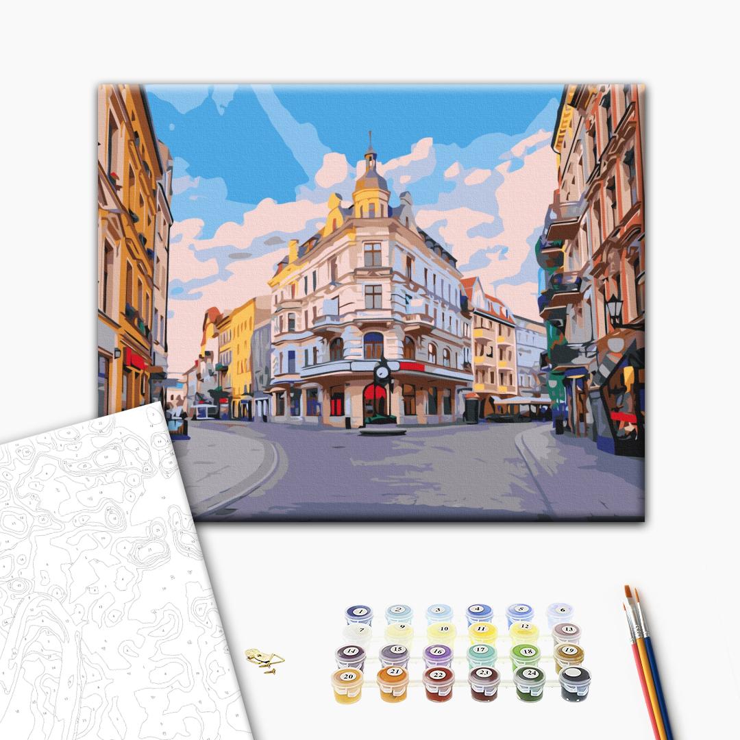 Die Straßen von Thorn - Malen nach Zahlen Bild auf Leinwand mit Pinseln und Farben
