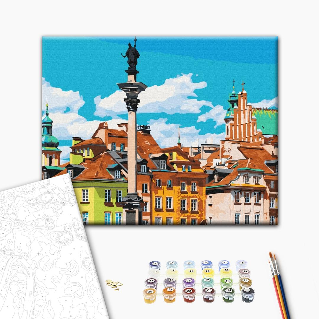 Schlossplatz in Warschau - Malen nach Zahlen Bild auf Leinwand mit Pinseln und Farben