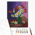 Strauß Tulpen und Narzissen - Malen nach Zahlen Bild auf Leinwand mit Pinseln und Farben