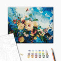 Blaue Blumen - Malen nach Zahlen Bild auf Leinwand mit Pinseln und Farben