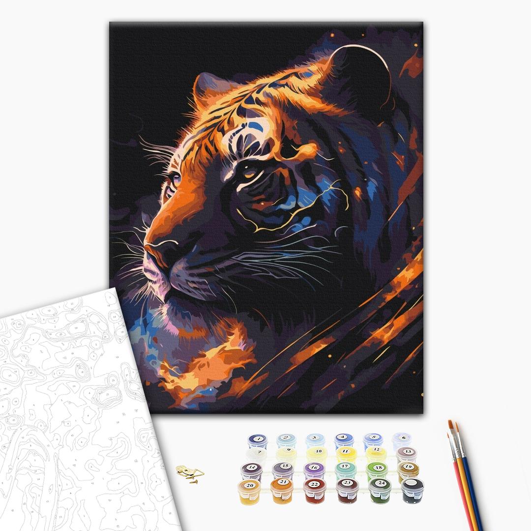 Tiger-Sternzeichen - Malen nach Zahlen Bild auf Leinwand mit Pinseln und Farben