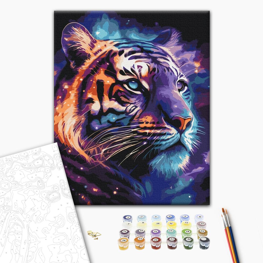 Weltraumtiger - Malen nach Zahlen Bild auf Leinwand mit Pinseln und Farben