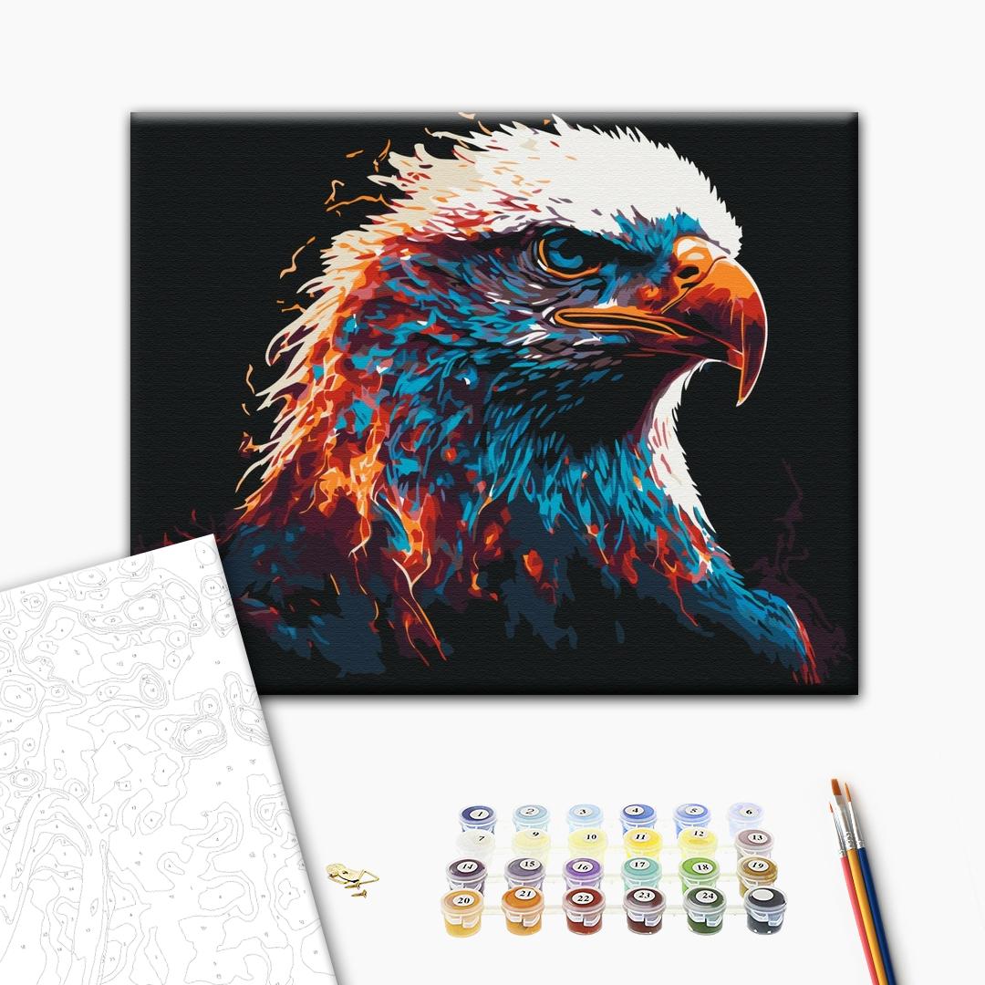 Flammender Adler - Malen nach Zahlen Bild auf Leinwand mit Pinseln und Farben