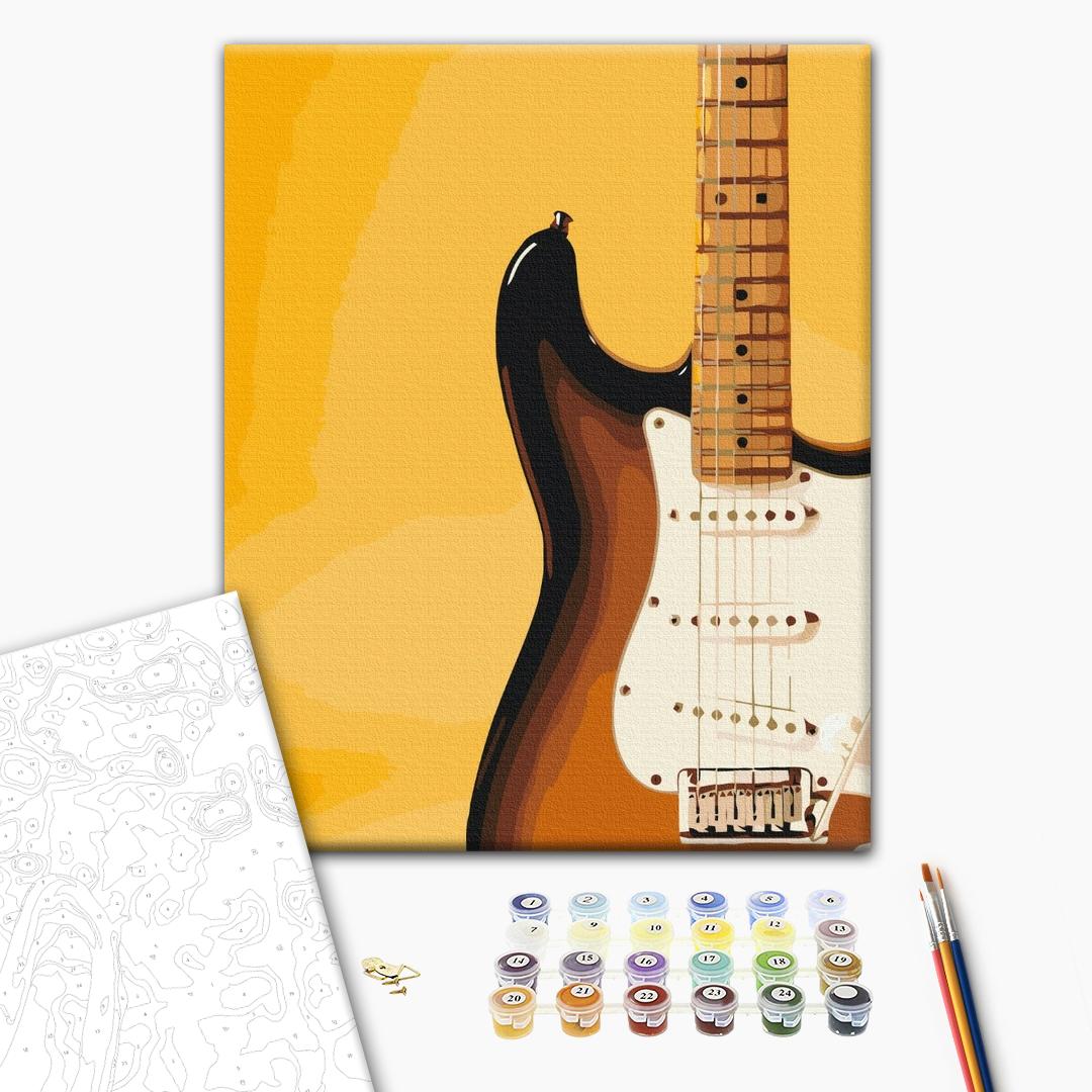 Elektrische Gitarre - Malen nach Zahlen Bild auf Leinwand mit Pinseln und Farben