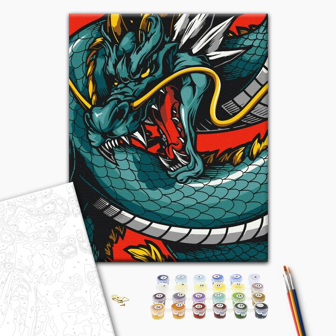 Königlicher Drache - Malen nach Zahlen Bild auf Leinwand mit Pinseln und Farben
