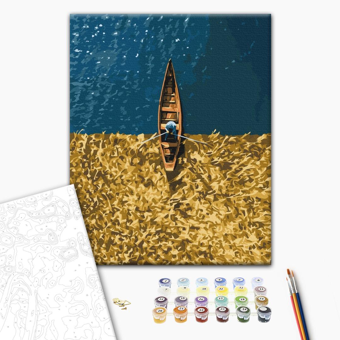 Svityaz-See - Malen nach Zahlen Bild auf Leinwand mit Pinseln und Farben