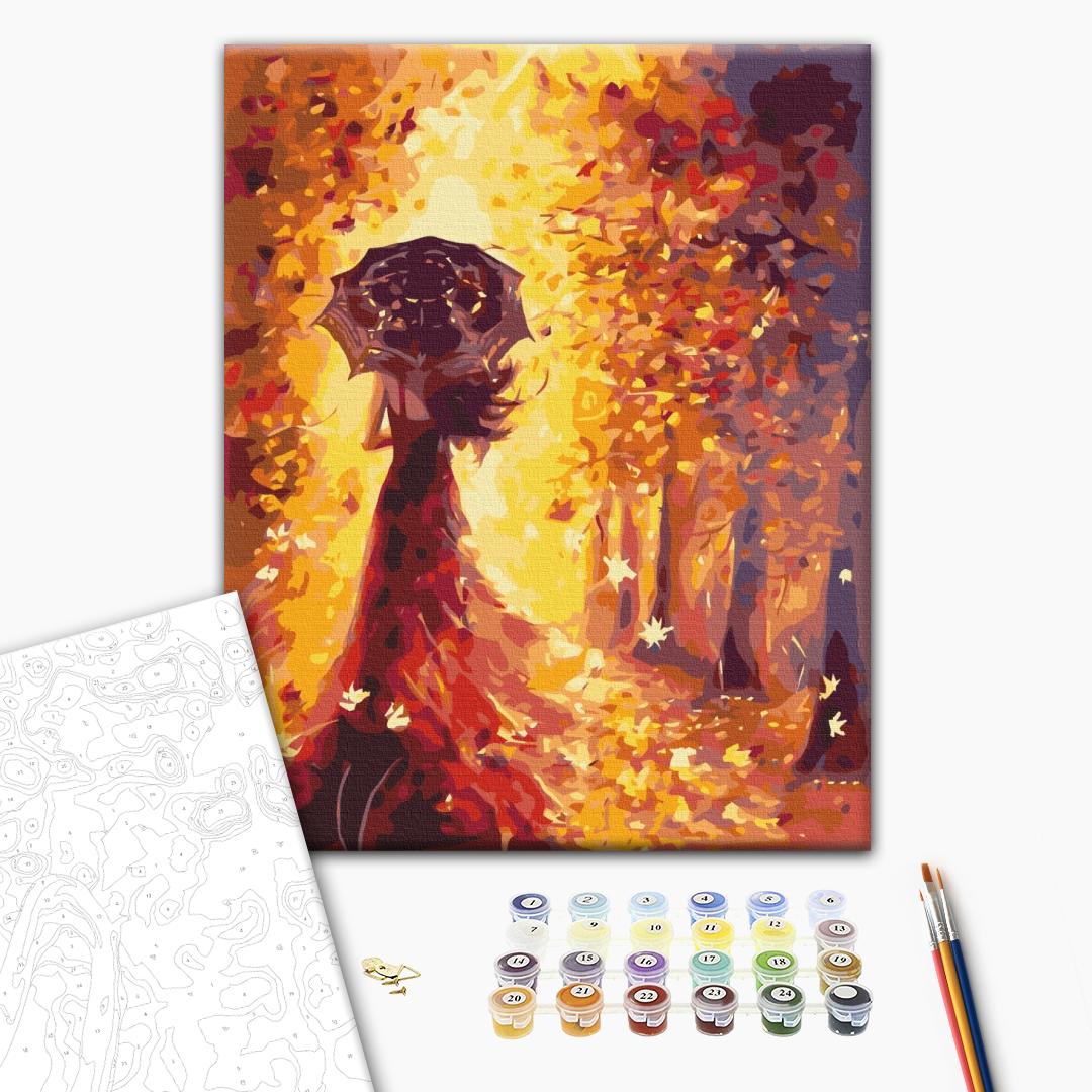 Goldener Herbst - Malen nach Zahlen Bild auf Leinwand mit Pinseln und Farben