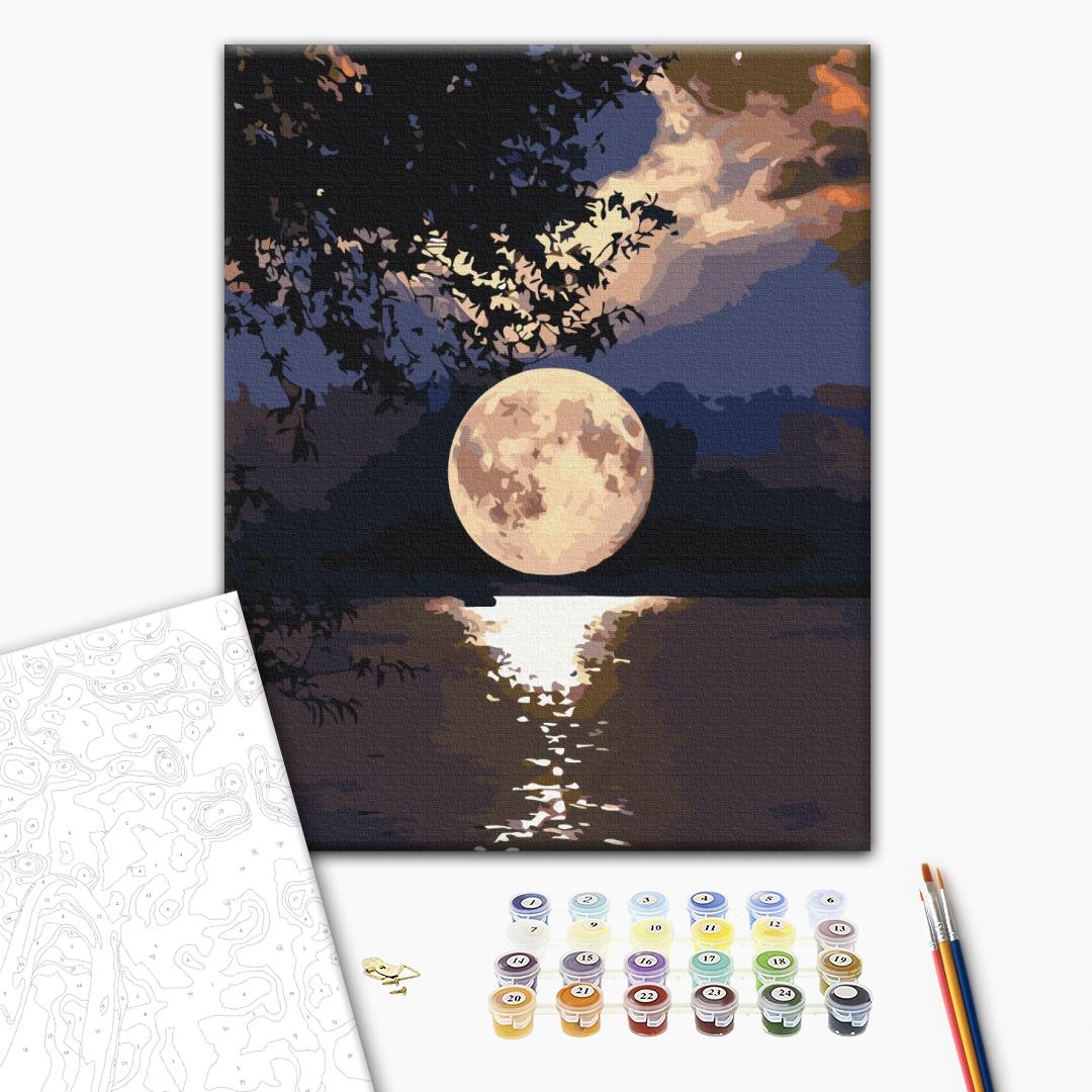 Vollmond - Malen nach Zahlen Bild auf Leinwand mit Pinseln und Farben