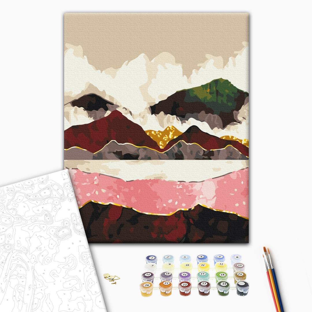 Purpurrote Berge - Malen nach Zahlen Bild auf Leinwand mit Pinseln und Farben