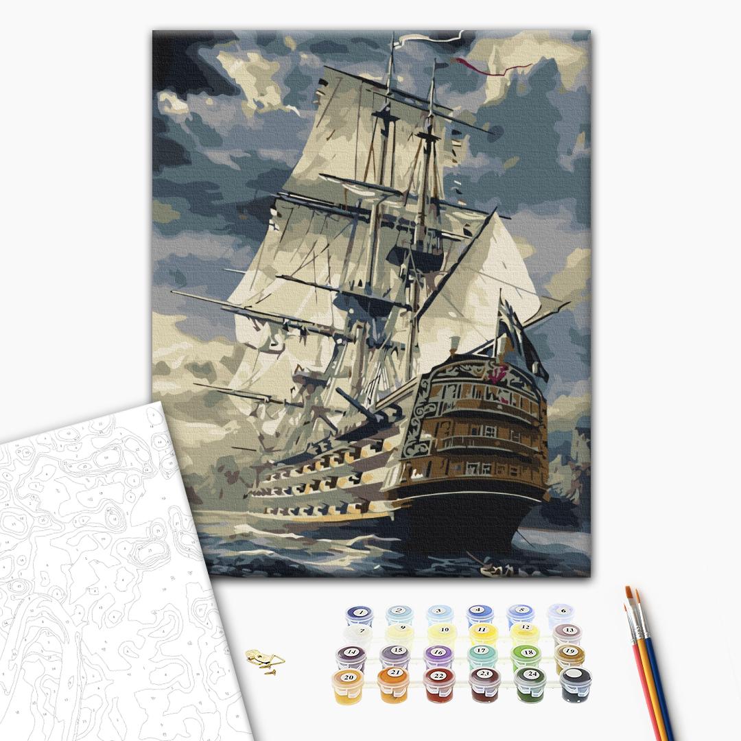 Dunkle Brigantine - Malen nach Zahlen Bild auf Leinwand mit Pinseln und Farben