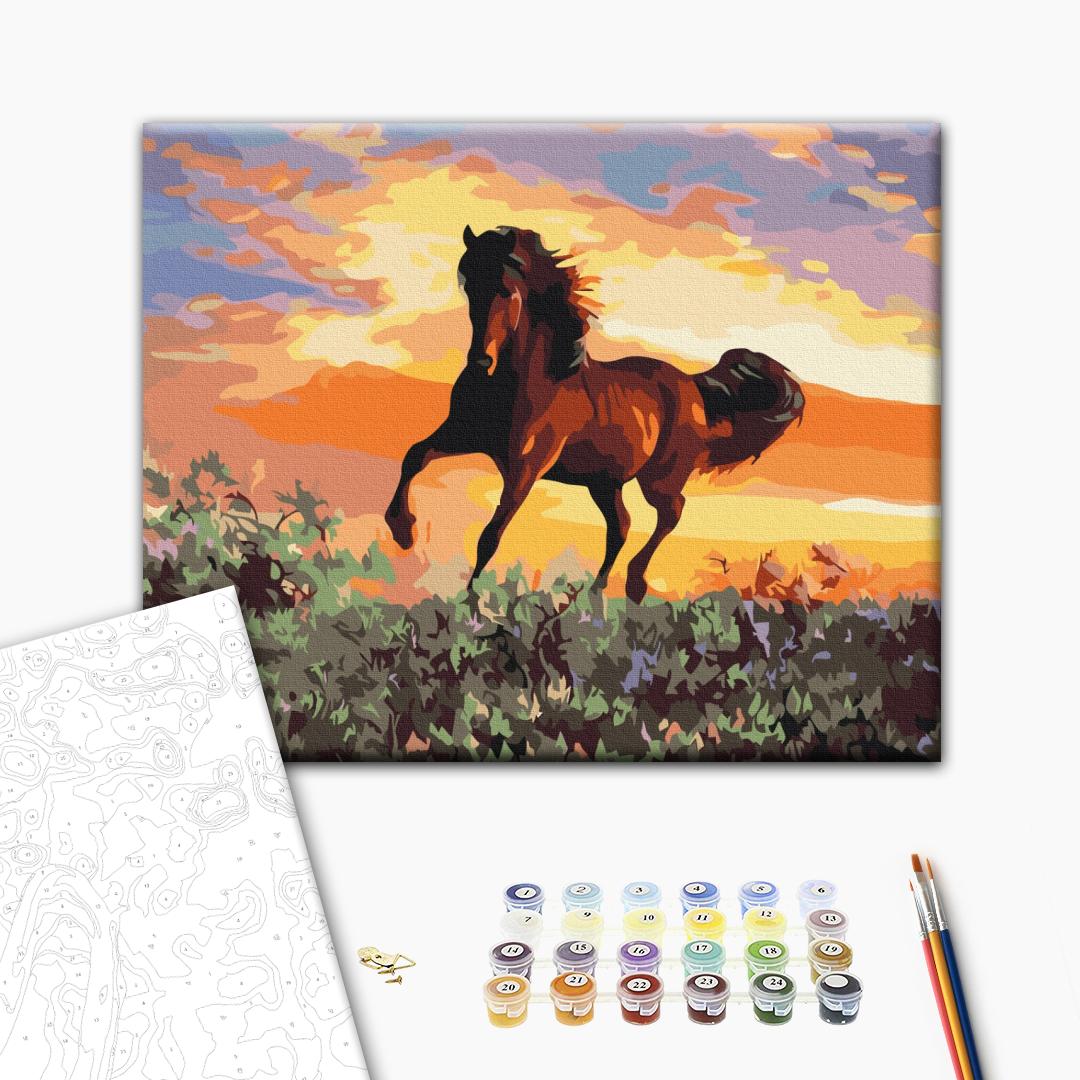 Pferd - Malen nach Zahlen Bild auf Leinwand mit Pinseln und Farben