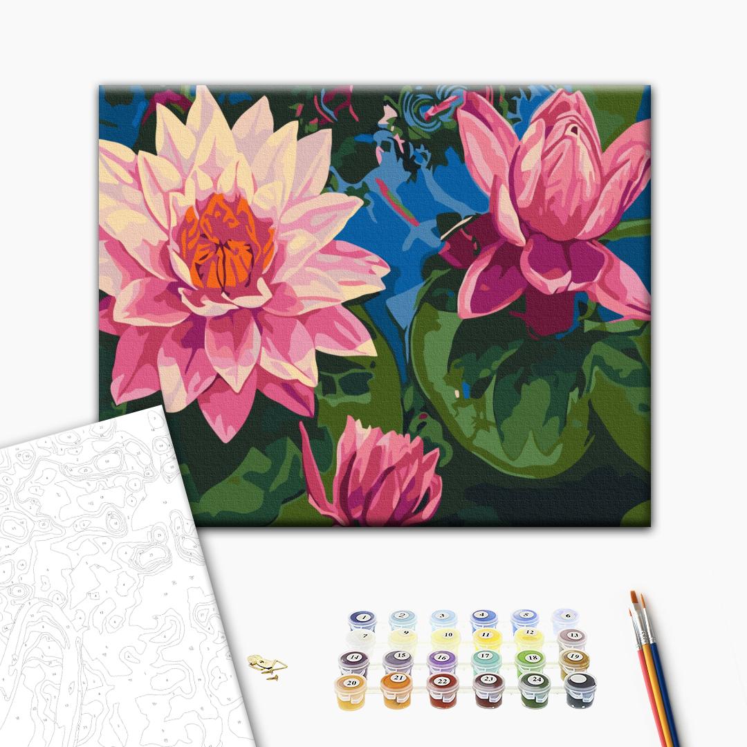 Seerose - Malen nach Zahlen Bild auf Leinwand mit Pinseln und Farben