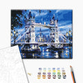 Tower Bridge bei Nacht - Malen nach Zahlen Bild auf Leinwand mit Pinseln und Farben