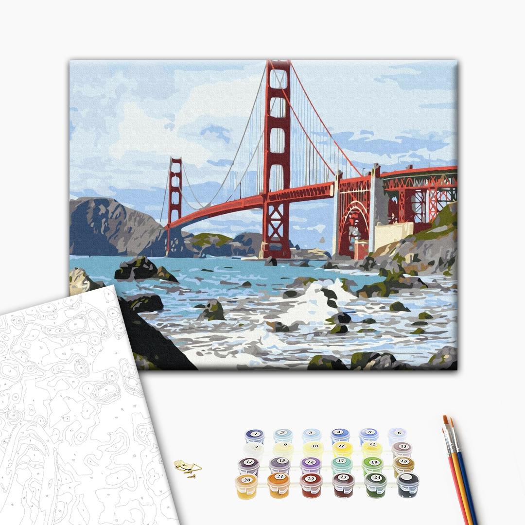 Brücke in San Francisco - Malen nach Zahlen Bild auf Leinwand mit Pinseln und Farben