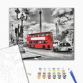 Bus in London - Malen nach Zahlen Bild auf Leinwand mit Pinseln und Farben