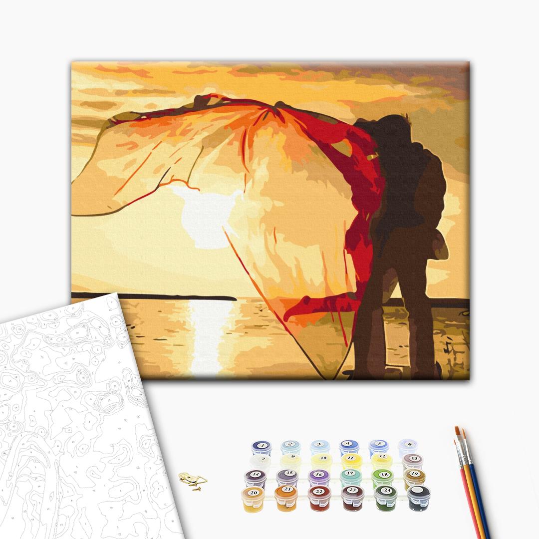 Zwei bei Sonnenuntergang - Malen nach Zahlen Bild auf Leinwand mit Pinseln und Farben
