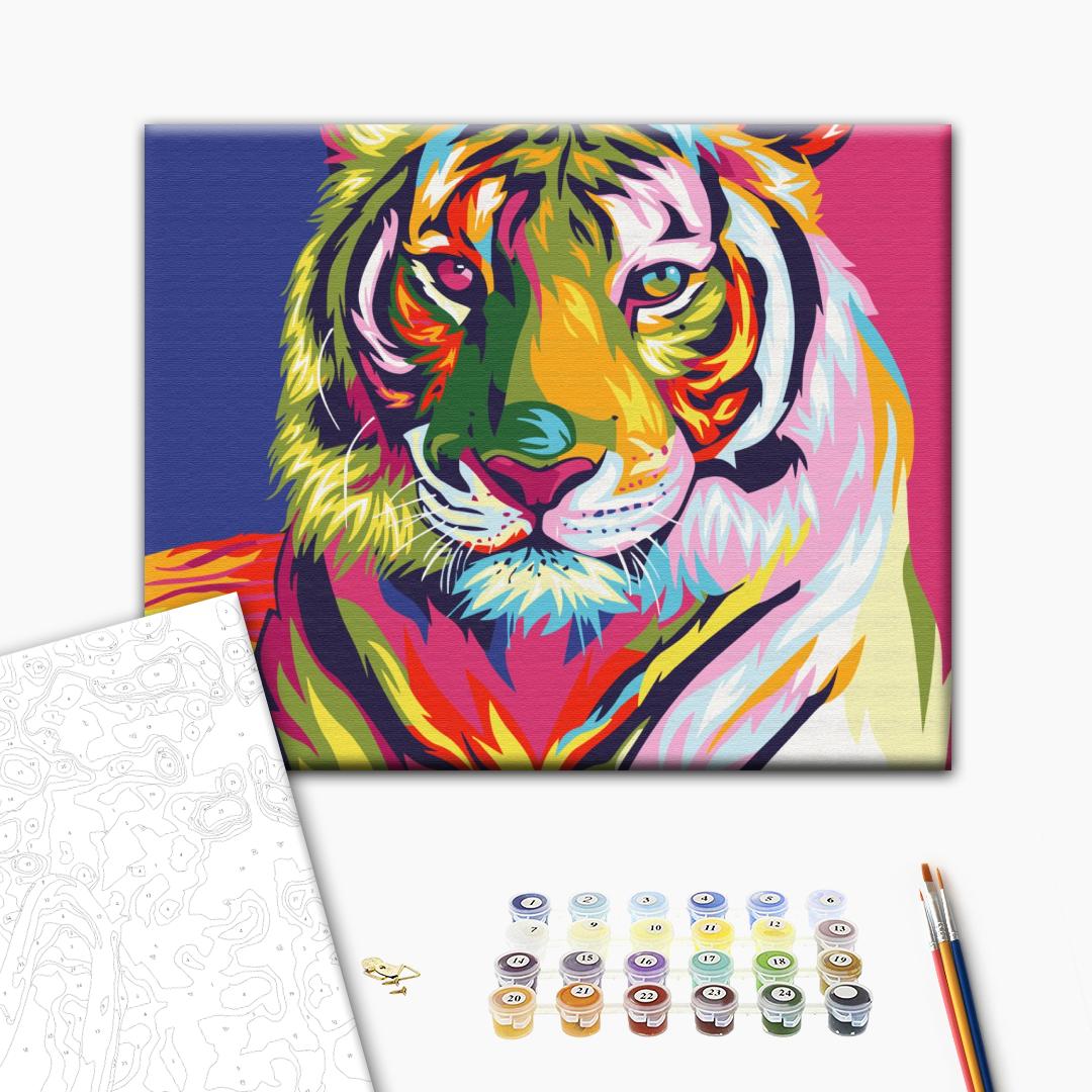 Pop-Art Tiger - Malen nach Zahlen Bild auf Leinwand mit Pinseln und Farben