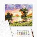Sonnenuntergang am See - Malen nach Zahlen Bild auf Leinwand mit Pinseln und Farben