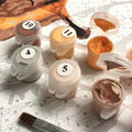 Pastellstillleben - Malen nach Zahlen Farben und Pinsel auf bemalter Leinwand