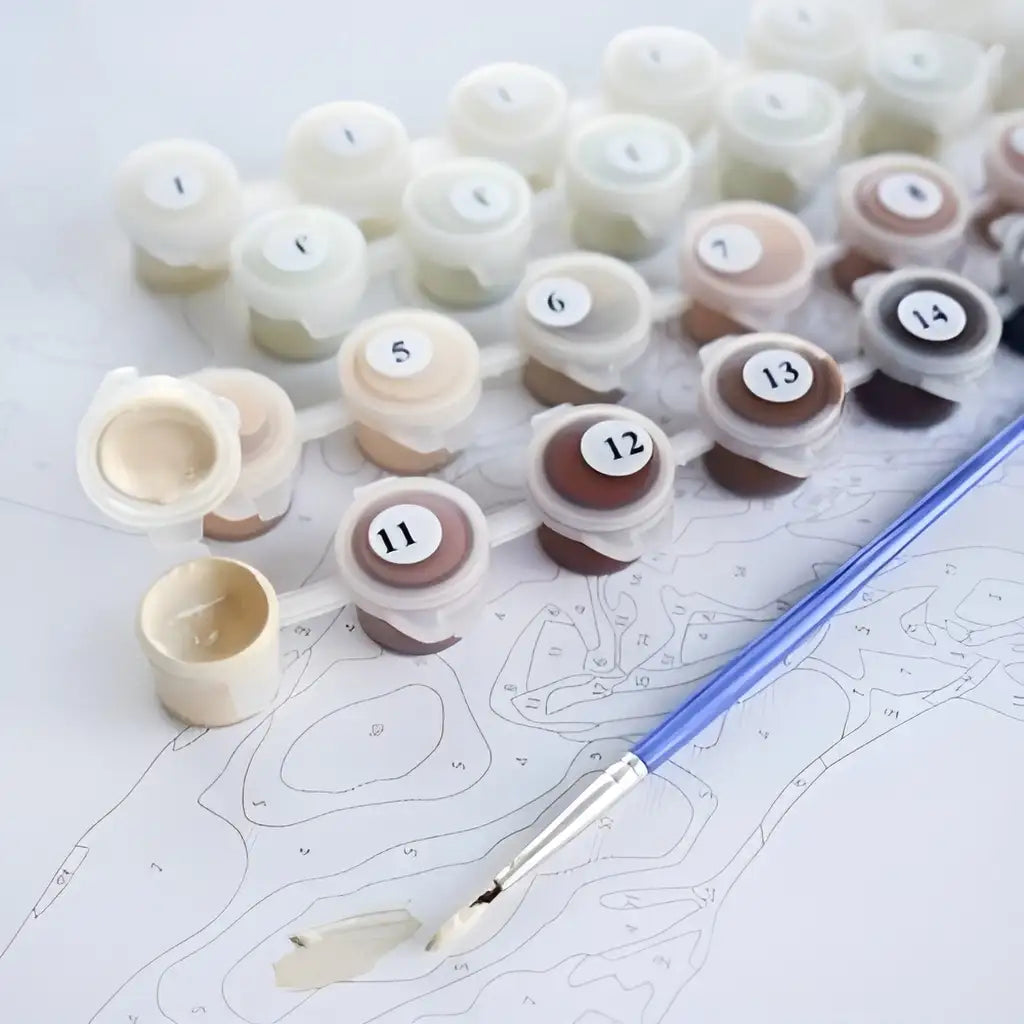 Die Marshmallows in einer Tasse - Malen nach Zahlen Leinwand, Farbe und Pinsel für Erwachsene